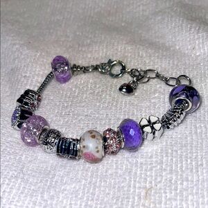Elegant Purple and Silver Charm Bracelet